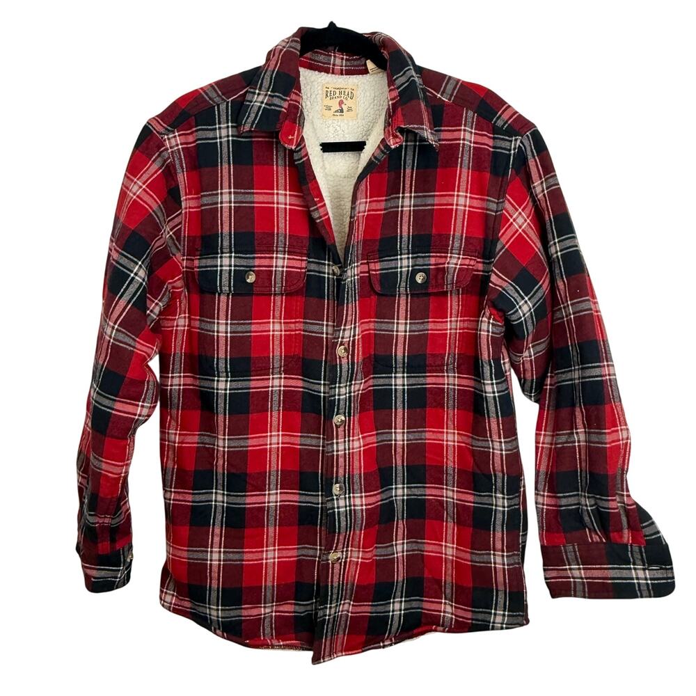RedHead Sherpa Lined Plaid Flannel Jacket Shirt Red Black Men's M Shacket